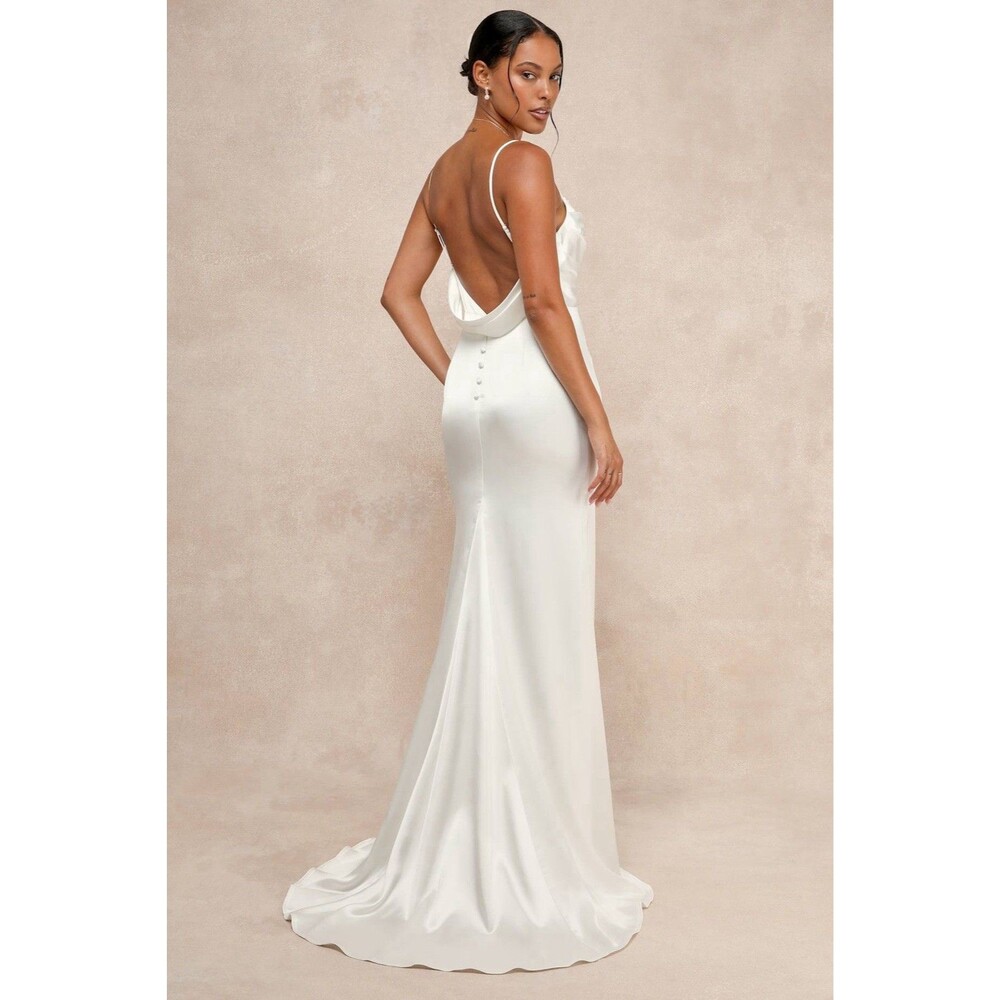 Lulus Lovely Endearment White Satin Sleeveless Backless Maxi Dress Size XL NWT